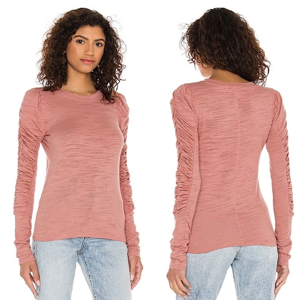 Free People We The Free Natasha Pink Gathered Long Sleeve Tee